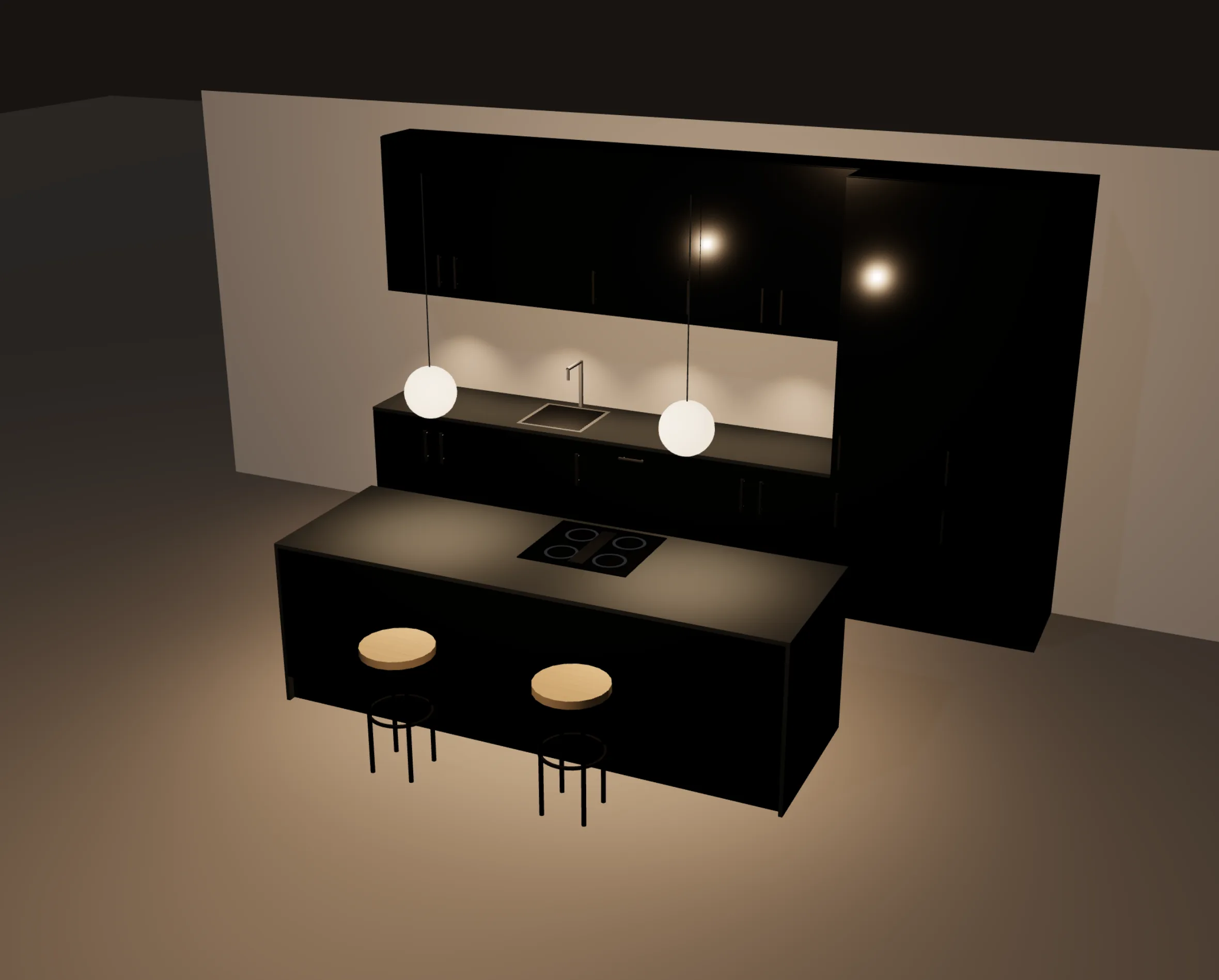 Cucina Blend: Con isola · Nero, di sera